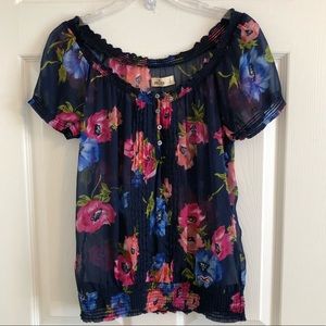Hollister Floral Navy Blue Blouse